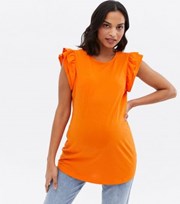 New Look Maternity Bright Orange Frill Sleeve Long Top